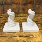Pair Vintage Westmoreland MCM Milk Glass Spiral Candleholders 5" Tall