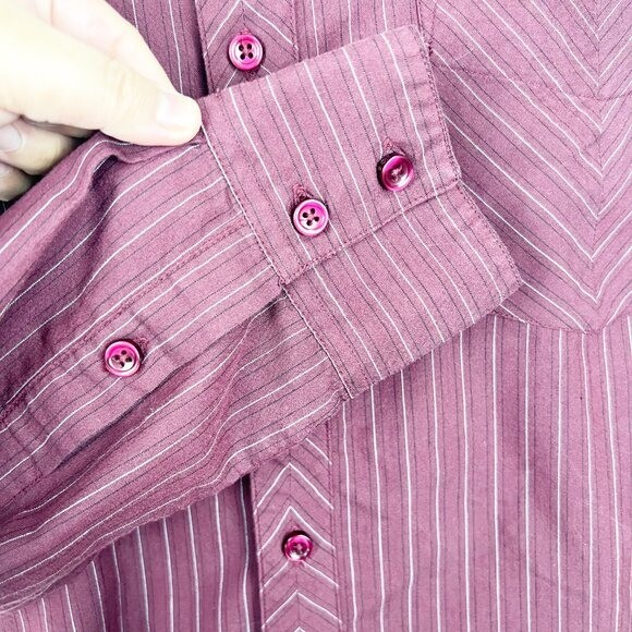 Lost Button Down Up Men Large Maroon Striped Long… - image 7