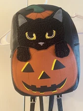 Halloween Black Cat Mini Backpack With Pumpkin NWOT