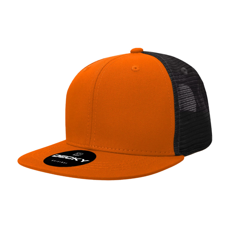 Flat Bill Snapback Trucker Cap &ndash; Solid Blank Plain Mesh Ba