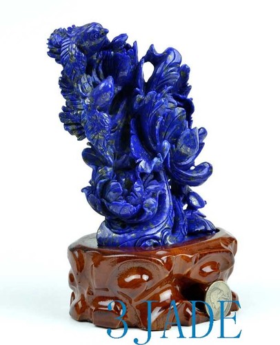 Natural Lapis Lazuli Bird Flower Carving Statue / Oriental Style Sculpture - Picture 5 of 7