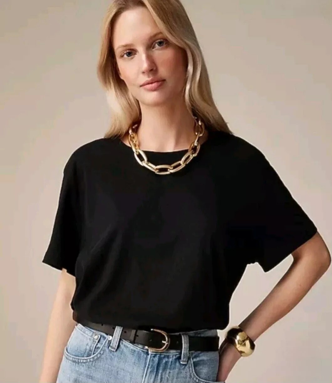 J.Crew Vintage Jersey Classic-Fit Crewneck T-shirt Women XXS Black Casual Staple