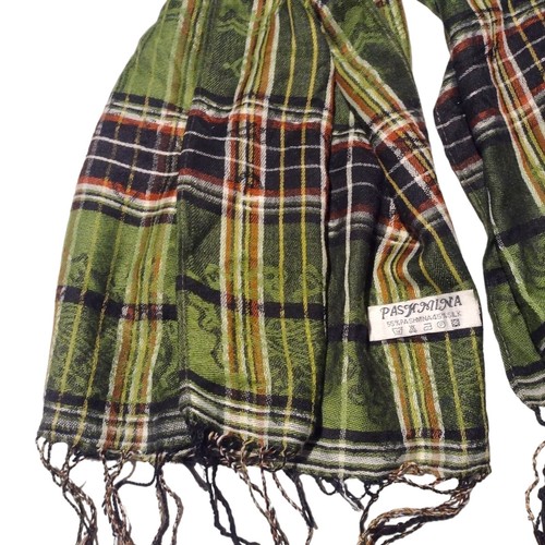 Green Tartan Plaid Scarf Shawl Silk Cashmere Kelly Olive Green Pashmina 28x72" - Picture 8 of 10