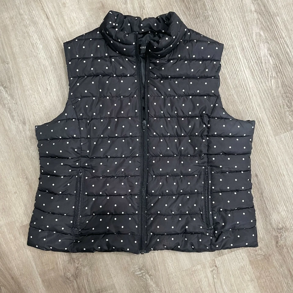 Chaleco Colebrook Para Mujer Negro Lunares Cremallera Completa Talla EE. UU. - XL Foto 3 de 4