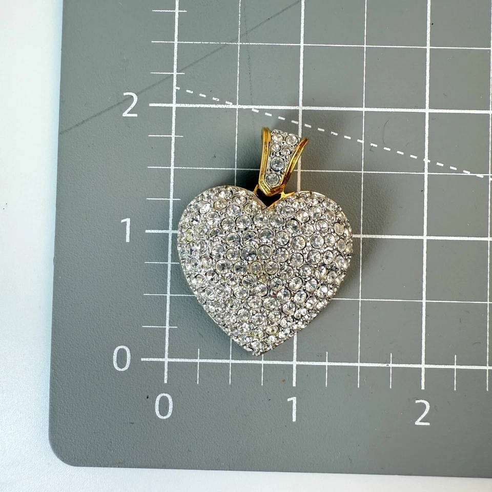 Colgante Corazón Hinchado Oro Cristal Pavé Cisne Swarovski Retirado De Colección Foto 3 de 4