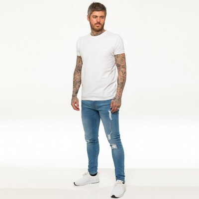 Enzo Herren Skinny Jeans – Zerrissen, Stretch Denim, Slim Fit – Alle UK Größen (28-42), Farben: Schwarz, Blau, Grau, Weiß