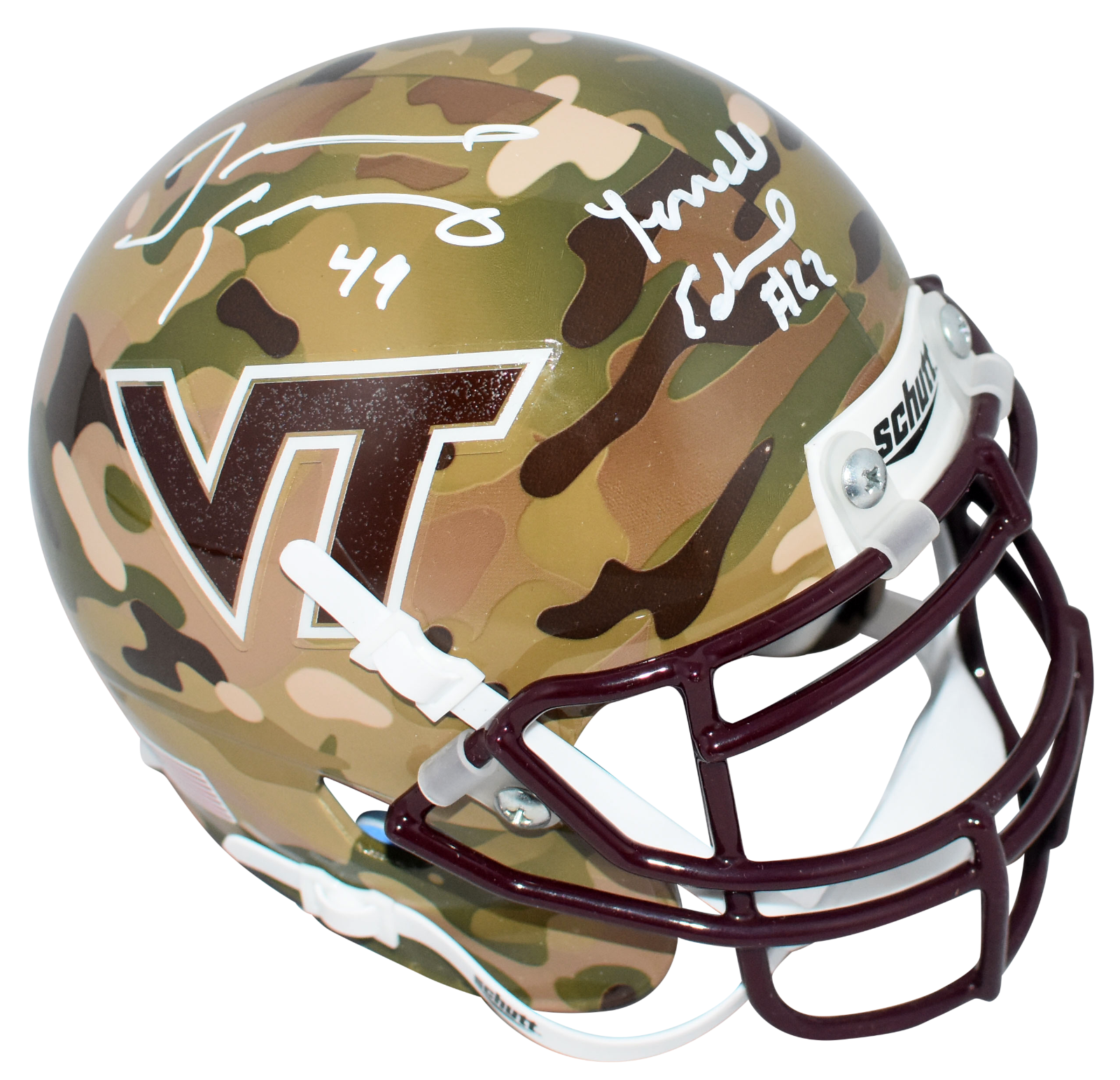 TERRELL & TREMAINE EDMUNDS SIGNED VIRGINIA TECH HOKIES CAMO MINI HELMET BECKETT 