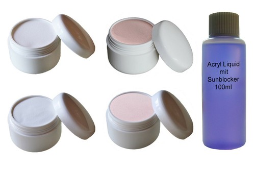 Acryl Powder Set Für Künstliche Fingernägel - Pink, Clear, Dark Cover, White & Liquid, Pinsel, Feilen