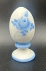 Vintage Fenton Milk Glass Egg on Stand w/ Blue Flowers Painted by Nancy Gribble