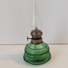 Antique Miniature Green Hurricane Oil Lamp
