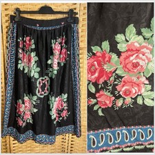 VTG Black Pink Rose Floral Paisley Print European Folk Cottage Core Boho Skirt M