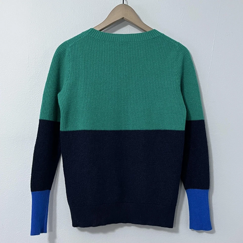 Женский свитер J Crew маленький зеленый/темно-синий цветной блок 100% кашемир вафельная вязка - Изображение 4 из 4