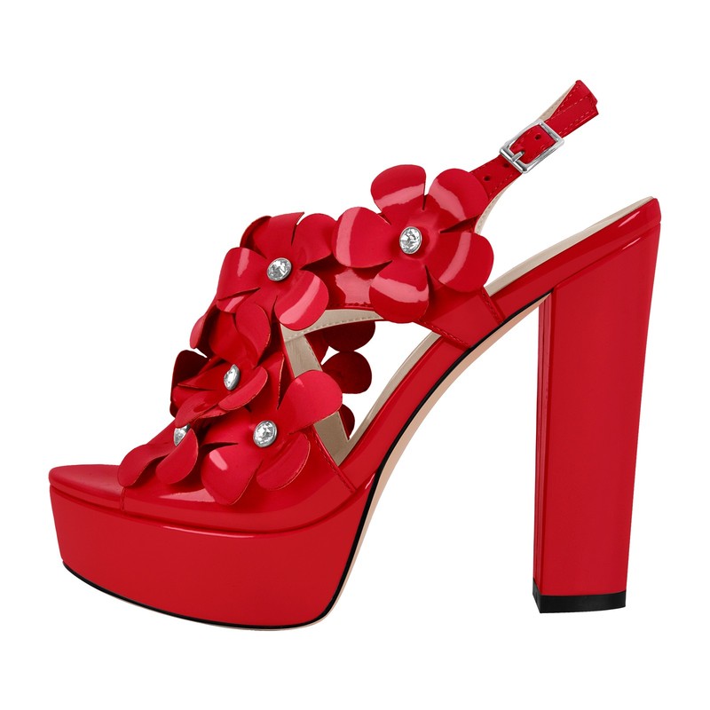 Women's Floral Platform High Heels Strappy Sandals Shoes US8