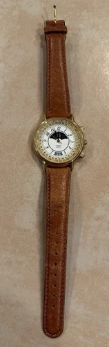 Vintage Timex Moon Phase Watch Men's Gold Tone New Tan Leather Band, New Battery