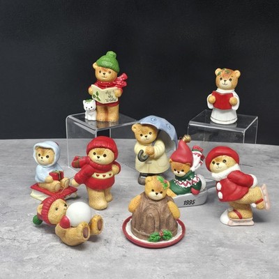 Enesco Christmas Teddy Bear Lucy & Me Figures Lot Vintage Porcelain Snowy Scenes
