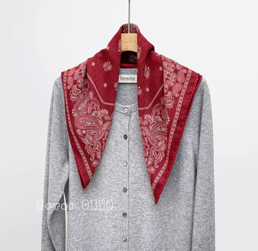 70% cashmere 30% silk Gemstone cashew double side printed square Wrap shawl 25''