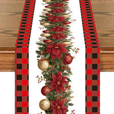 Black and Red Buffalo Check Plaid Christmas Table Runner 13x72 Inch Seasonal Win