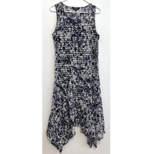 SIMPLY VERA VERA WANG Shadow Stripe Midi Dress Cream ? Navy Blue Floral Medium M