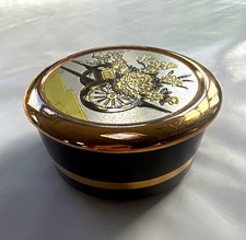 Chokin ART Engraved Round Ceramic Trinket Box, Black & Gold Floral Lid