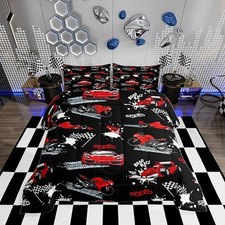Black Red Race Car Bedding Set Kids Sports Car Comforter Twin Red and Black