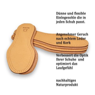 3 Paar Ledereinlegesohlen Ledersohle Korksohle - Wellness für die Füße
