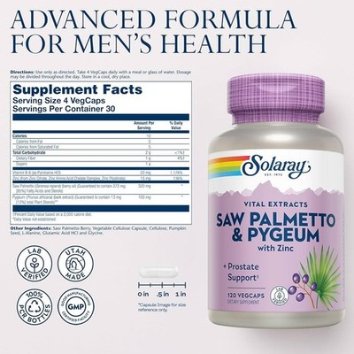 Solaray Guaranteed Potency Pygeum & Saw Palmetto Extract 120 Veg Caps