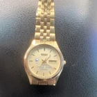 Seiko Quartz Men's Gold Tone Day/Date White Dial Bracelet Vintage 26mm