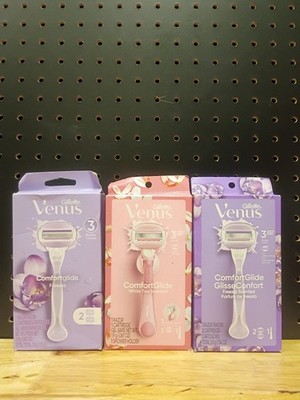 Gillette Venus ComfortGlide Lot 3 Razors 5 Cartridges Freesia White Tea New