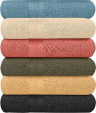 6 Pack Bath Towels Set 27 x 54 Inches 100 Ring Spun Cotton Lightweight