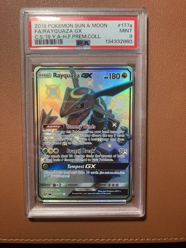 2018 POKEMON SUN & MOON CELESTIAL STORM #177A FULL ART/RAYQUAZA GX PSA 9