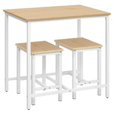 3-Piece Industrial Dining Table Set, Space-Saving Kitchen Dinette, Natural/White