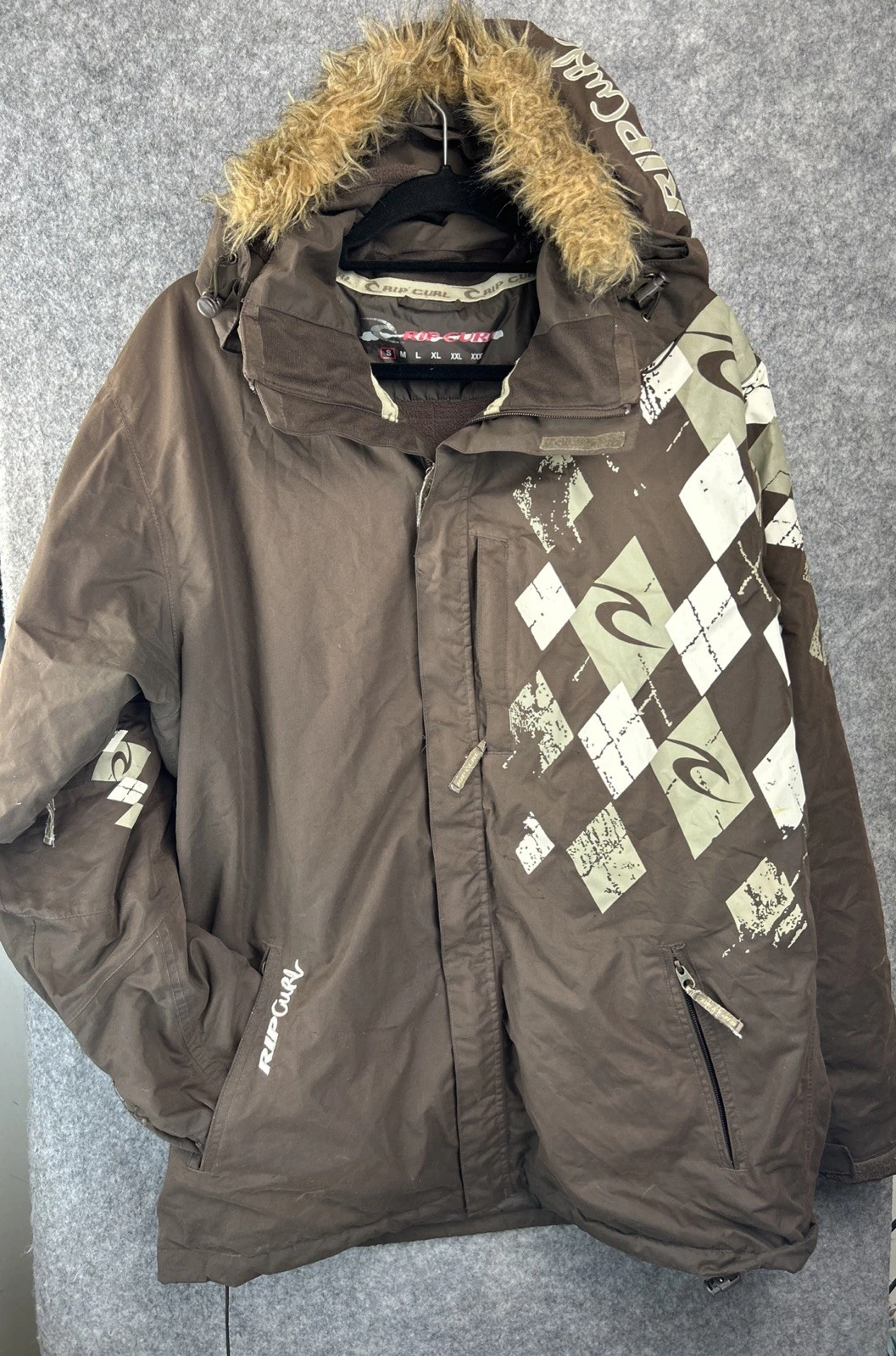 Vintage Rip Curl Ski Snow Jacket Size S Brown Removable Hood Parka