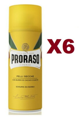 6 PCS PRORASO DRY SKIN SHAVING FOAM 400ML WITH COCOA BUTTER AND SHEA'
