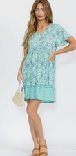 Women’s Short Sleeve Button Closure Tunic Floral Mini Dress Small