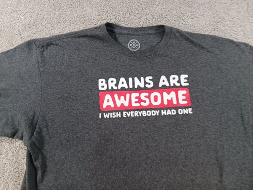 DOM Mens Short Sleeve T-Shirt 2XL Gray Cotton Blend Brains Are Awesome Print - Picture 2 of 10