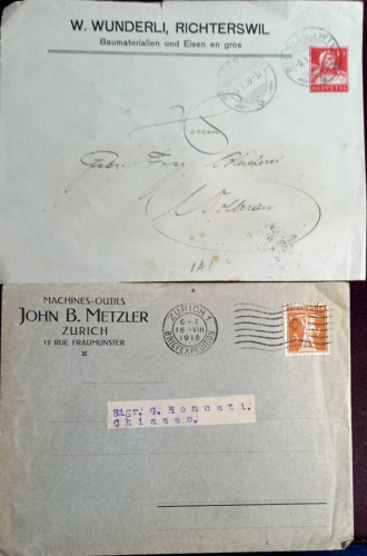 SWITZERLAND  1918-1919 2 Covers with Labels  ,F VF. - 第 1/2 張圖片