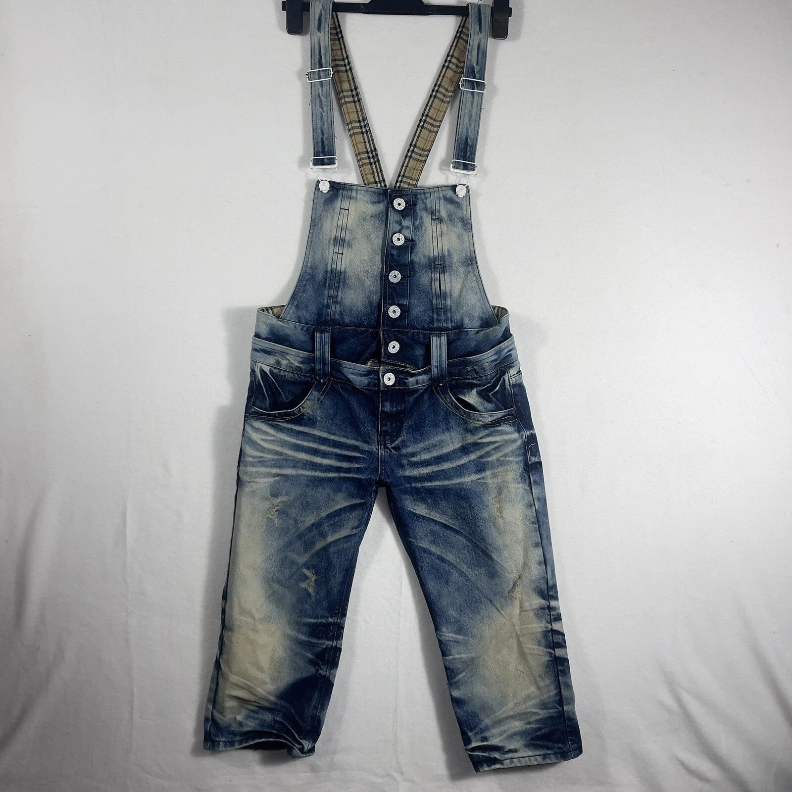 Pucca Blue Denim Bib Overalls Woman XL Short Crop 19" Inseam.