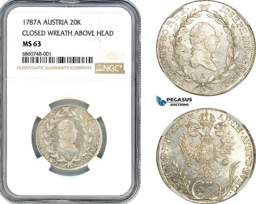 AI740, Austria, Joseph II, 20 Kreuzer 1787­ A, Vienna Mint, Silver, NGC MS63
