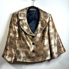 (R) Nine West Vintage Button Front Suit Jacket, Sz 12, Gold with Embroidered