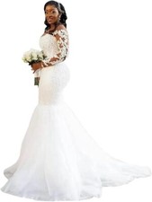 GREOENEL Amor Mermaid Wedding Dress Plus Size Lace Appliqued Beach Boho Wedding