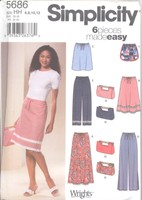 Simplicity 5686 Misses' Skirt In 3 Lengths, Pants In 2 Lengths, Shorts And Bag Simplicity 5686 Misses' Skirt In 3 Lengths, Pants In 2 Lengths, Shorts And Bag