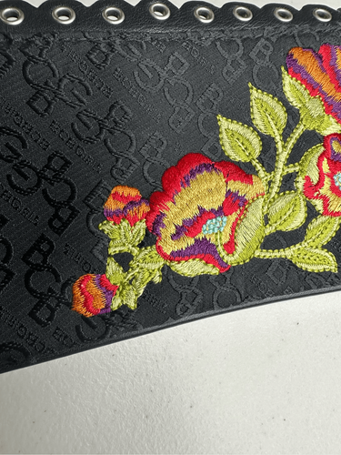BCBGirls Women's Black with Multi-Color Floral Embroidery Clutch Purse Wallet - Picture 3 of 6