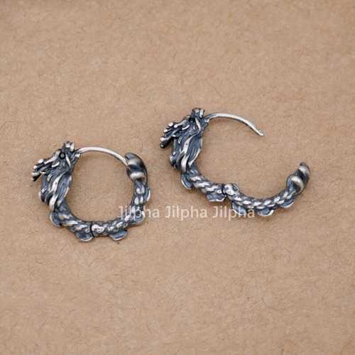 925 Sterling Silver Oriental Dragon Huggie Hoop Earrings Men Women A4622 - Picture 6 of 9