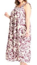 A New Day Small Floral Pleated Midi Purple Cream Dress Cottage Boho Sundress