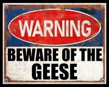 BEWARE OF THE GEESE GOOSE POULTRY FARM FARMER METAL PLAQUE TIN GATE SIGN 2431