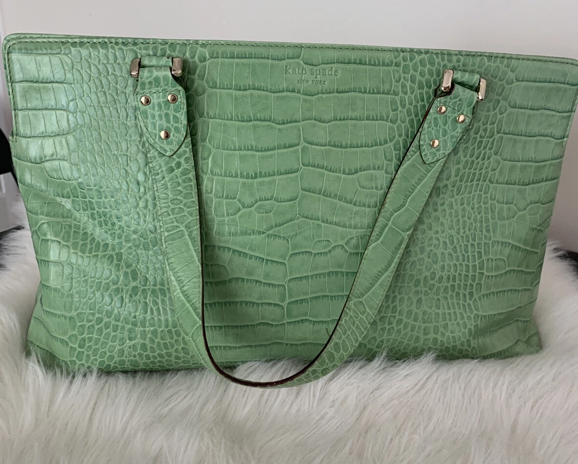 Kate Spade Lime Green Crocodile Embossed Leather Satchel Rare Great Condition