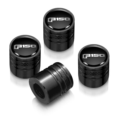 F-150 2015 up Black on Black Aluminum Cylinder-Style Tire Valve Stem Caps
