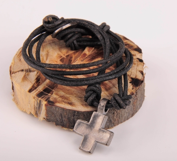 Collana Con Croce Da Uomo, Collana In Pelle Per Uomo, Ciondolo A Croce In Metallo, Surfista, Maschile, Peltro, Regalo Rustico Per Padre Figlio Marito Cristiano - Italia - Foto 6