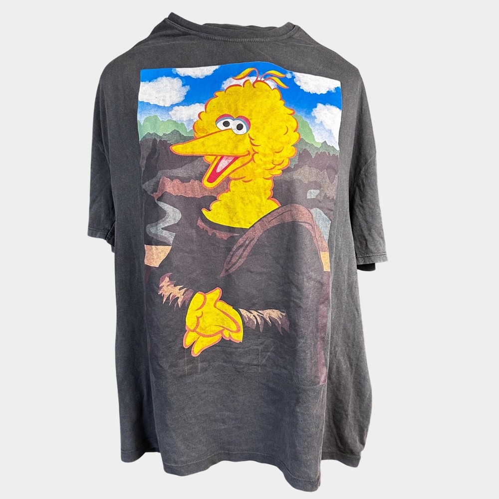Zara Womens Distressed Big Bird Mona Lisa Graphic Tee Size S D.Gray