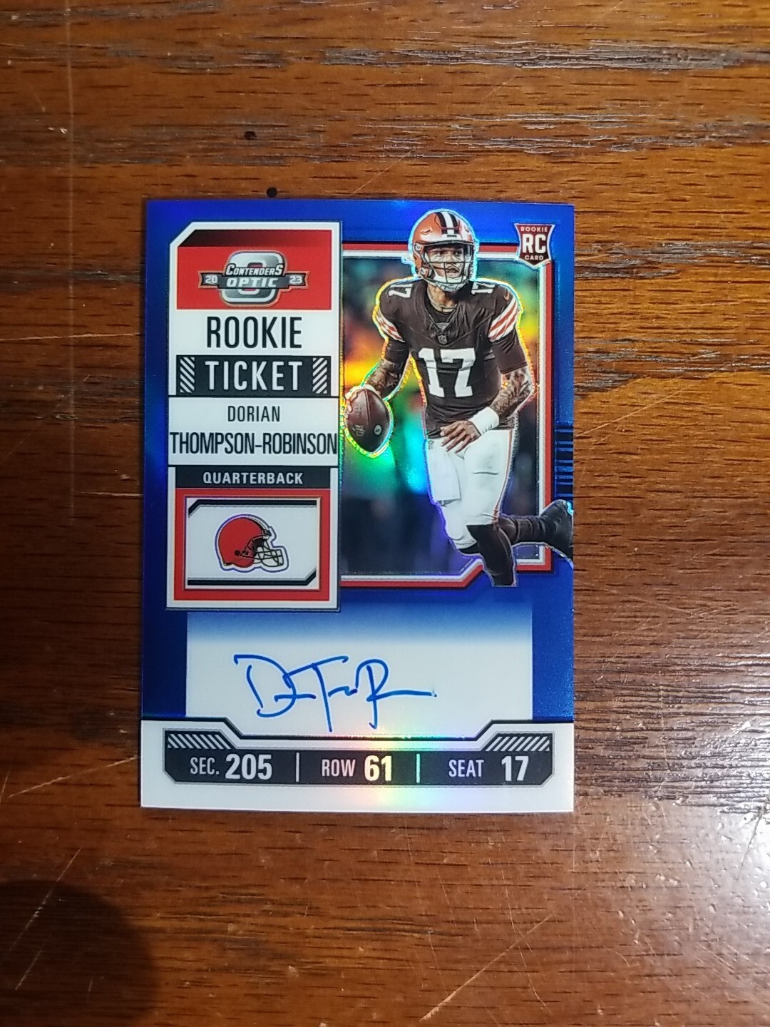 Dorian Thompson-Robinson RC 2023 Contenders Optic Rookie Ticket Auto Blue 38/75